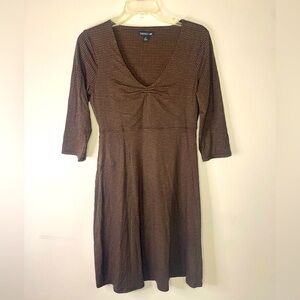 Toad & Co Brown Houndstooth V Neck Short Sleeve Rosalinda Dress Gorpcore Small